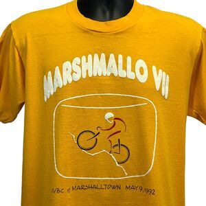 Vintage Marshmallo Bike Ride T Shirt Mens Medium Yellow 90s Marshalltown Bicycle